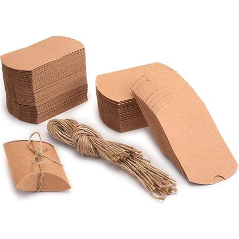 Boîte cadeau en papier kraft avec 50 coussins, pliable avec corde en jute pour mariages, fêtes, anniversaires, vacances (1/5)