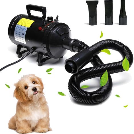 2800W Dog Hair Dryer Blaster Pet Grooming Hair Dryer High Velocity Motorbike Dryer Low Noise with 3 Nozzles 2.5M Hose Stepless Speed Gear Control, Black (1/5)