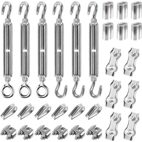 Lot de 30 tendeurs M4 de câble métallique de 3 mm avec tendeur en acier inoxydable M4, serre-câble métallique de 3 mm en acier inoxydable, cosses de câble métallique de 3 mm et serre-câble de 3 mm en (1/5)