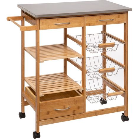 Küchenwagen mit Rollen, Servierwagen aus Bambus, 37 x 76 x 86 cm (1/5)