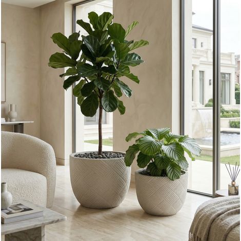 Pot de fleurs extérieur rond gris en oxyde de magnésium HAVRYA (1/5)