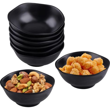Lot de 8 petits bols à céréales, noirs, réutilisables, pour enfants, pour le petit-déjeuner, les collations, les desserts, la sauce, la salade, la soupe (noir) (1/5)