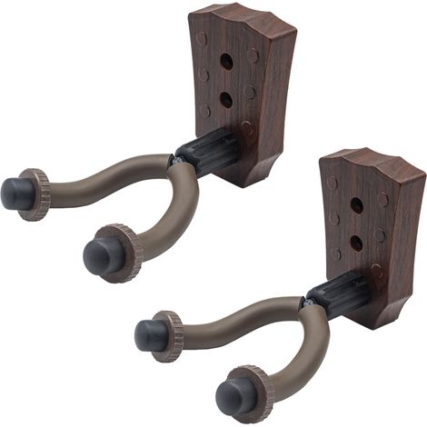 Lot de 2 crochets muraux pour guitare acoustique - Finition bois marron, modèle 2 avec fixation sécurisée (1/2)