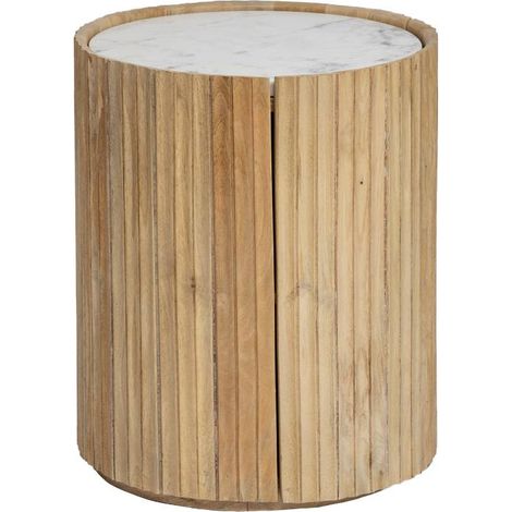 Made In Meubles – Bout de canapé rond en bois de manguier et marbre blanc – Hauteur 50 cm – Largeur 41 cm – Poids 13.74 kg pour salon contemporain (1/5)