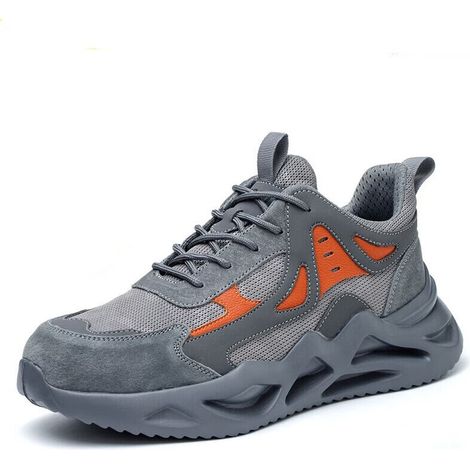 Chaussures de sécurité isolées pour hommes, chaussures de travail en maille respirante anti-écrasement et anti-perforation avec bout en acier, chaussures utilitaires légères antidérapantes-40