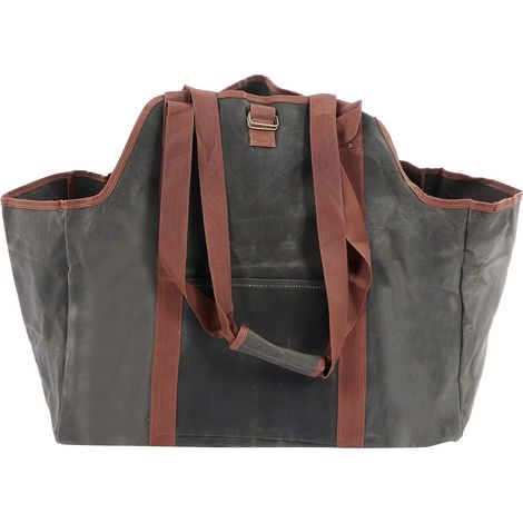 Sac de transport pour bûches en toile cirée, porte-bûches avec poignées rembourrées et bandoulière, grand sac de transport pour cheminée, barbecue et camping en plein air (1/5)