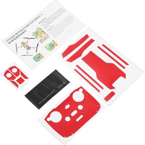 Autocollant décoratif en PVC imperméable et résistant aux rayures pour drone DJI Mavic 3, effet fibre de carbone rouge. (1/5)