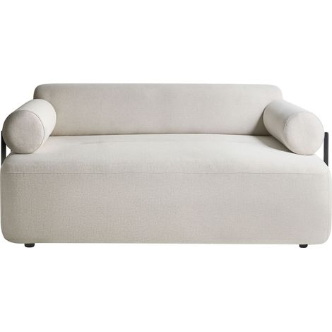 2 Seater Sofa Off-White Fabric Soft Black Elements Modern Style Living Room ELVA