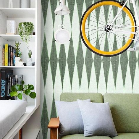 Papier peint vert design géométrique vintage pour salon Chevron