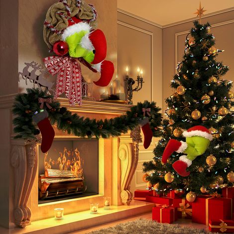 Couronne de Noël en toile de jute volée - Décorations de Noël - Couronne de Père Noël exquise pour le mur du salon ou la fenêtre (1/5)