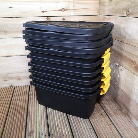 6 x 24L Heavy Duty Storage Boxes, Sturdy, Lockable, Stackable and Nestable Design Storage Chests with Clips in Black (1/5)