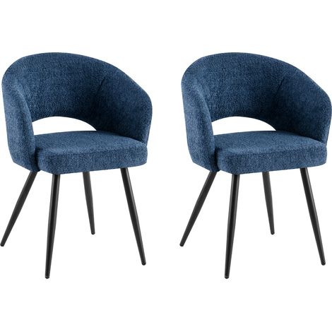 Lot de 2 chaises repas 58x53x81 cm en tissu bouclette bleu