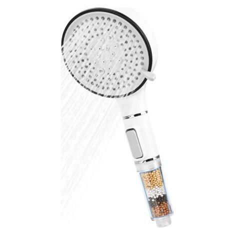 Pommeau de douche avec filtre, économie d'eau, haute pression avec 5 types de jet, pulvérisateur à main anti-calcaire, type jet de pluie pour eau dure, chlore résiduel, métaux lourds (1/5)