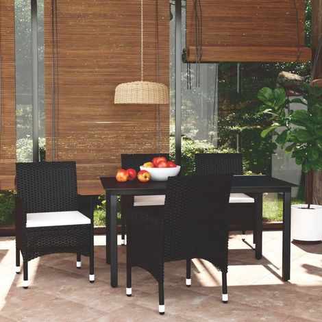 Ensemble Table et Chaise de Jardin Salon de jardin et coussins 5 pcs Résine tressée Noir 79561 (1/5)