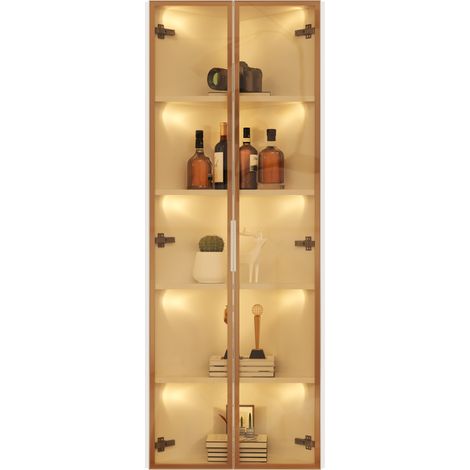 Vitrine d'angle LED en verre, meuble de présentation blanc avec éclairage chaud, 4 niveaux, portes à fermeture douce, pour salon, bureau ou entrée – CHICFURN (1/5)