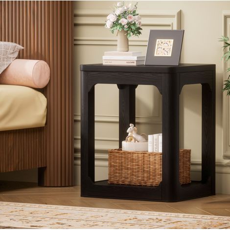 Set de 2 mesas auxiliares 50x40x60 cm negras, doble almacenamiento, estructura de madera, MEUBLIV (1/5)