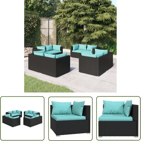The Living Store 8-tlg. Garten-Lounge-Set mit Kissen Poly Rattan Schwarz - Gartensofas - Lounge Set - Outdoor Möbel - Gartenmöbel - Rattan Gartenmöbel (1/5)