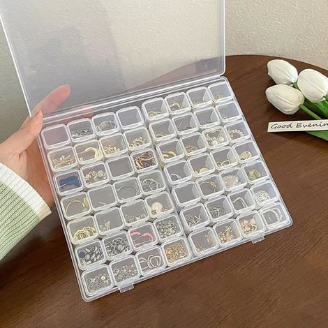 Boîte de rangement transparente pour bijoux avec 56 compartiments, organisateur en plastique pour boucles d'oreilles (1/4)