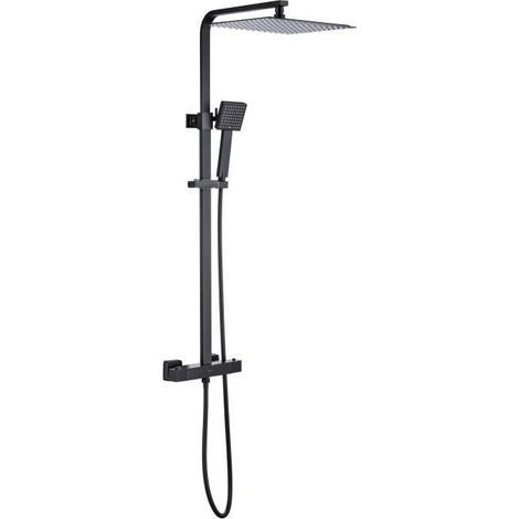 Colonne de douche OCEANIC - Mitigeur thermostatique corps froid - Pomme haute carrée 30x30 cm - Noir mat (1/5)