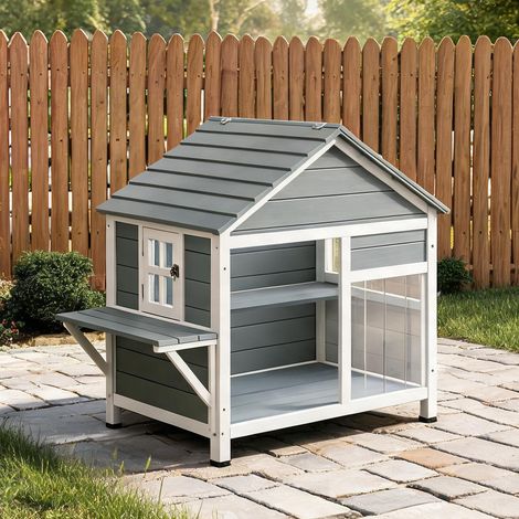Maison pour chat en bois avec terrasse et fenêtre panoramique (1/5)