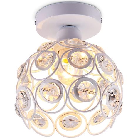 MINKUROW Mini Plafoniera Lampadario Di Cristallo Lampada Da Soffitto A Semi-Incasso Lampada Da Soffitto Moderna Per Corridoio Cucina Isola Camera Da Letto Scala E27 Bianco (1/5)