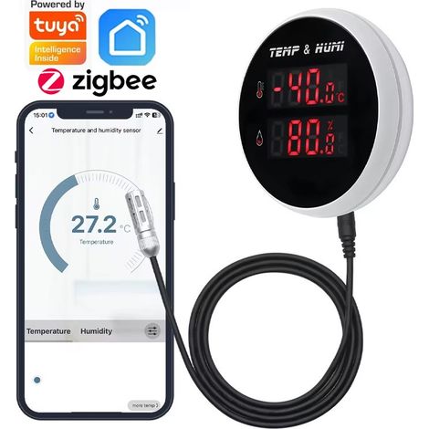 Tuya Sensore di Temperatura e Umidità Digitale Smart Zigbee con Sonda (1/5)