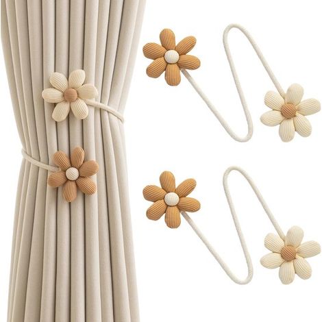Lazos flexibles para cortinas，lazos para cortinas florales，2 elegantes soportes para cortinas DIY，beige y café (1/5)