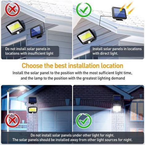 Eclairage Exterieur Solaire, Lampe Solaire Exterieur avec detecteur de mouvement Jardin LED Lumière Solaire Exterieur avec Detecteur Spot étanche Sans Fil Spot IP65 avec 3 Modes pour Patio Garage (1/3)