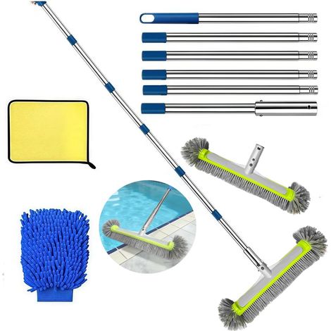 Brosse de Piscine avec Tige télescopique de 230 cm de Long,Brosse de Nettoyage de Piscine de 45 cm, Balai de Piscine avec Tige en Acier Inoxydable réglable en Longueur pour Nettoyer Le Fond (1/5)