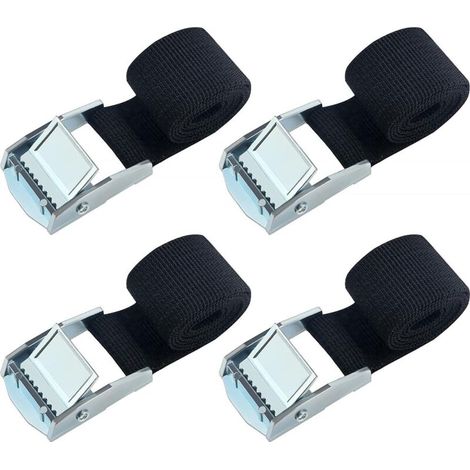 Set di 4 cinghie di fissaggio, con chiusura a cricchetto regolabile, per moto, auto, rimorchio, bagagli e carico, 50 × 2,5 cm, nere (1/5)