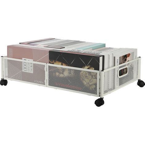 Conteneur de rangement sous le lit avec roulettes, tiroir pliable en métal roulant pour chambre à coucher, vêtements et chaussures, blanc (1/5)