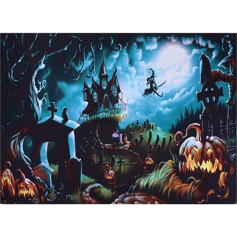 Toile de Fond Halloween Horreur Cimetière Lune Effrayante Décoration Fête 200x150cm (1/5)