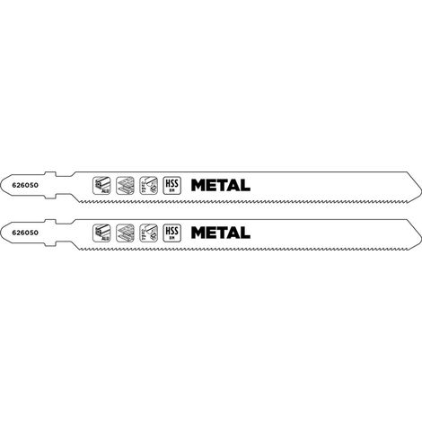 kwb 2x Stichsägeblätter für Metall, mittellang (geeignet für Aluminium, Nicht-Eisen Metalle, Blech, HSS-Stahl, gewellte und gefräste Zähne, Zahnteilung 2 mm, Schnitte bis 65 mm, T-Schaft)