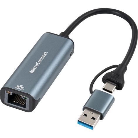 Microconnect MC-USBACNET1G commutatore di genere per cavo USB C RJ-45 Nero