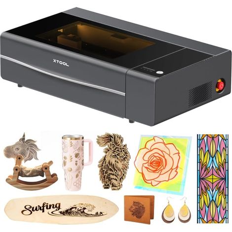 xTool P2S 55W CO2 Graveur Laser, Graveur Découpe Laser Intelligent, Double Caméra Intelligente 16MP, Gravure 3D sur Surfaces Courbes, Idéal pour Bois, Métal, Acrylique, Verre, Tissu et Cuir (1/5)