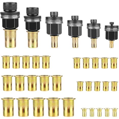 Juego de 6 tuercas remachables a mano (30 unidades) y adaptador para remaches M3, M4, M5, M6, M8 y M10. (1/5)