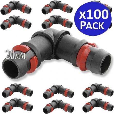 Pack 100 Codo Riego por Goteo 20mm Anilla de Seguridad  Codo conector tuberia 20 mm  Codo Goteo para Manguera de Riego 20 mm (1/4)