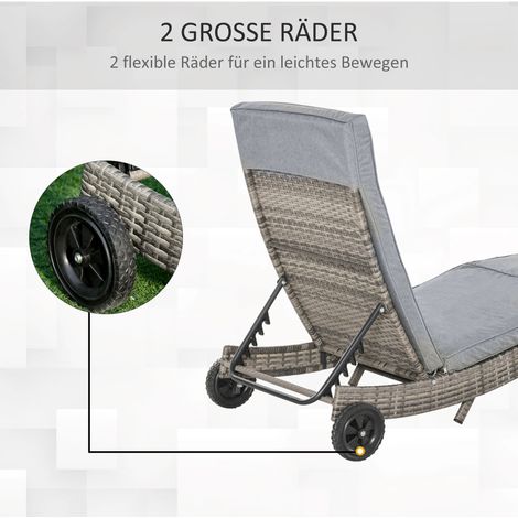 Transat en polyrotin, chaise longue de jardin avec coussin, inclinable en 5 positions, méridienne en rotin synthétique, mobilier extérieur, forme S, métal, gris, 207x70x70 cm (1/4)