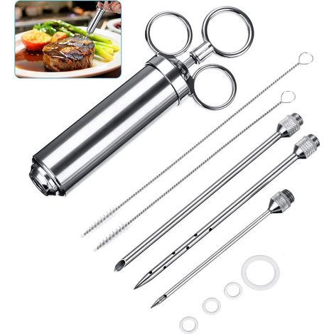 Injecteur à viande en acier inoxydable BBQ Tools, injecteur à marinade étanche de grande capacité, aiguilles de précision faciles à utiliser (60 ml)-AquaForge (1/5)