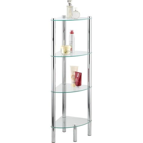 WENKO Eckregal Yago mit 4 Glasablagen Badablage Regal Glasregal Standregal