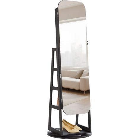 Armoire à bijoux pivotante à 360°, miroir pied avec rangement, 1600 mm, organisateur debout rotatif, porte verrouillable avec 2 clés, pochettes et étagères de rangement (1/5)