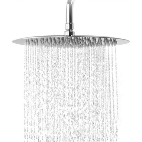 Rain shower head, booster, high flow, high pressure shower head, stainless steel, silver, 10 inches (1/4)