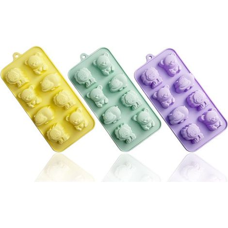 Set di 3 stampi in silicone a forma di animali per gelato, con 8 simpatici animaletti Sicuro per gli alimenti e facile da sformare (1/5)