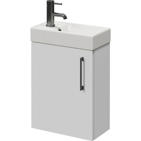 Napoli Cube Gloss White 400mm Wall Mounted Single Door Vanity Unit with Align Basin - 400mm - Gunmetal Grey 160mm Handle