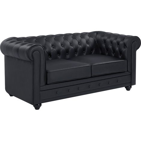 Canapé 2 places en cuir de buffle noir CHESTERFIELD (1/4)