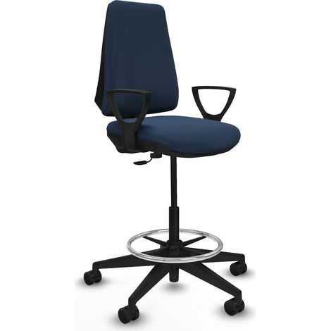 Taburete Elche CP similpiel azul marino brazos fijos base piramidal ruedas 65mm nailon
