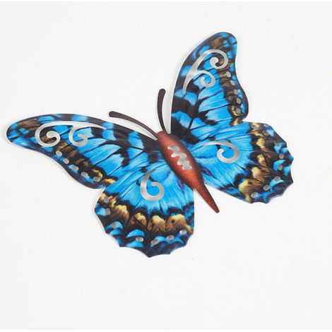 Lot de 2 décorations murales en métal – Papillons bleus – Pour intérieur ou jardin