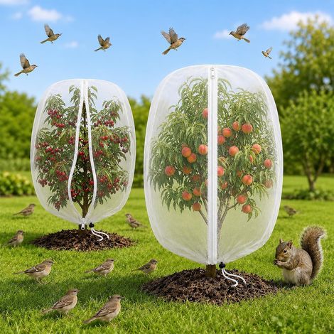2 Pièces Filet Arbre Fruitier Anti Oiseaux avec Fermeture Éclair et Cordon de Serrage, Filet Anti Insecte à Mailles Fines, Protection des Fruits au Jardin et au Verger (150 x 200CM) (1/5)