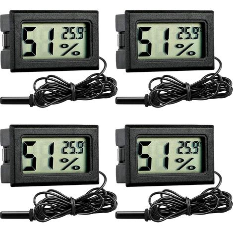 4 Pièces Thermomètre Hygromètre, Écran LCD, Sonde 1,5m, Pour Aquarium, Reptiles, Incubateur