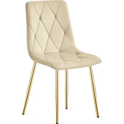 LIBRA Stuhl - hellbeiger Samt / goldene Beine x 1 (1/5)